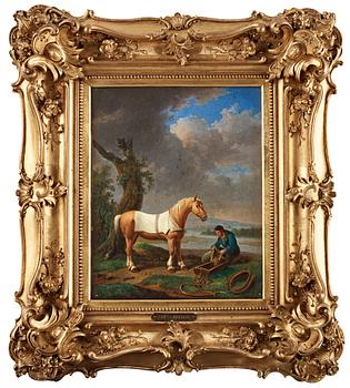 Alexander Johann Dallinger von Dalling, Landscape with a resting horseman and his horse.