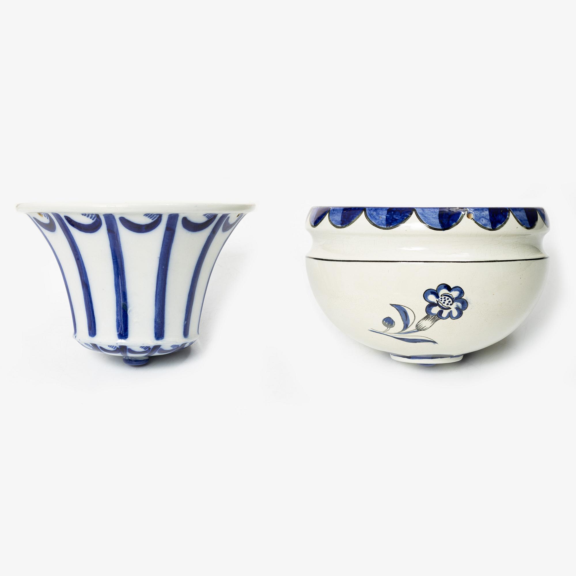 Wilhelm Kåge, two hanging flower pots, Gustavsberg, Sweden, one dated 1924.