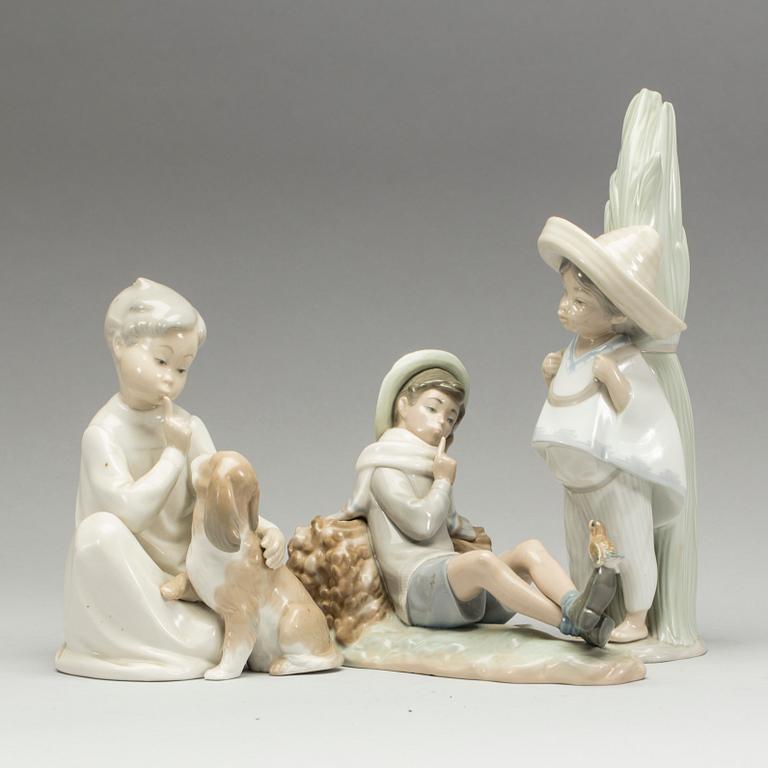 FIGURINER, 3 st, porslin, Lladro, Spanien. 1900-talets andra hälft.