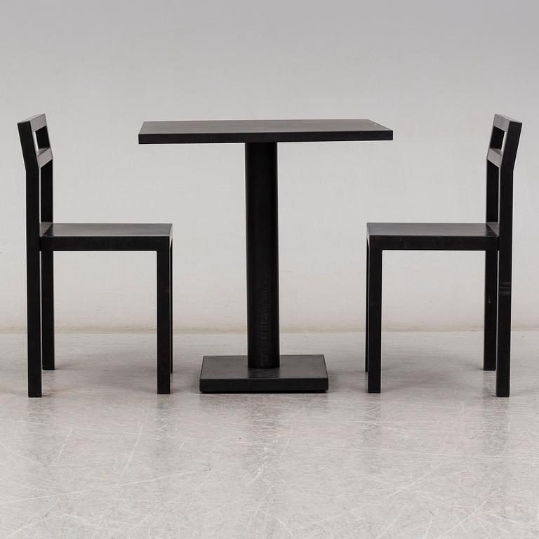 BORIS BERLIN/POUL CHRISTIANSEN, a 'Non' table with two chairs by Komplot design for Källmo.