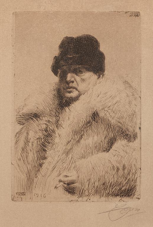 Anders Zorn, "Självporträtt i vargskinnspäls".