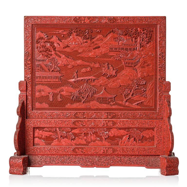 A red lacquer screen, Qing dynasty, 19th Century.