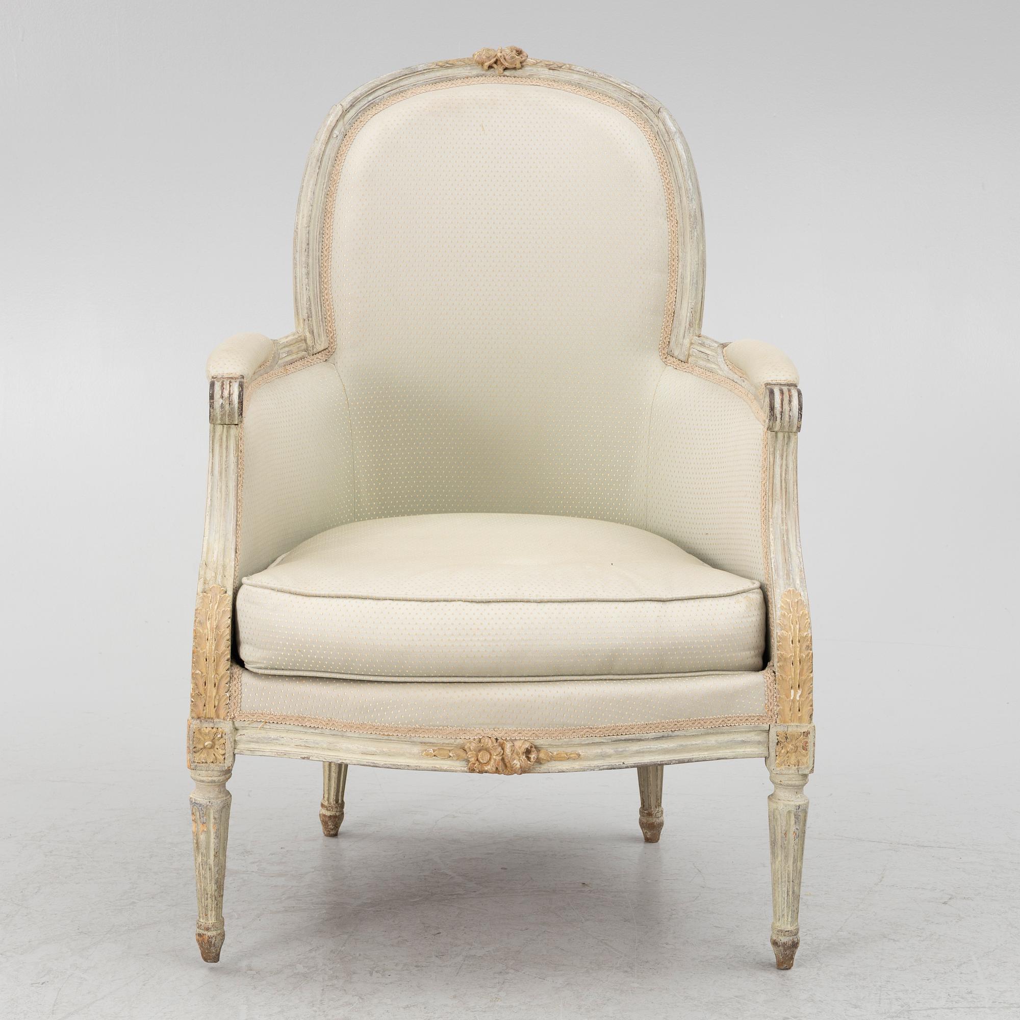 A Louis XVI bergère, late 18th Century.