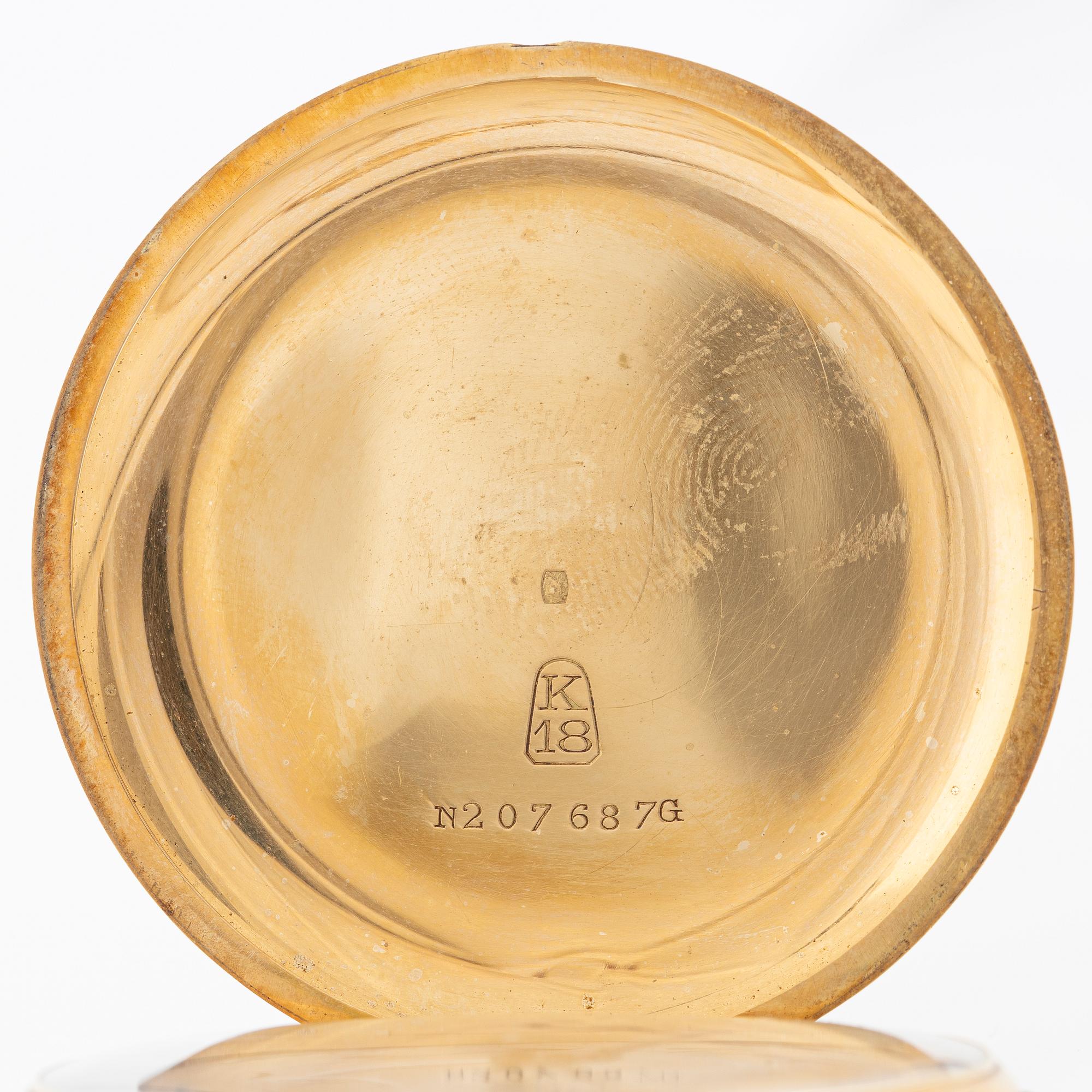 Fickur, 18K guld, med kedja nugget, savonett, 51,5 mm.