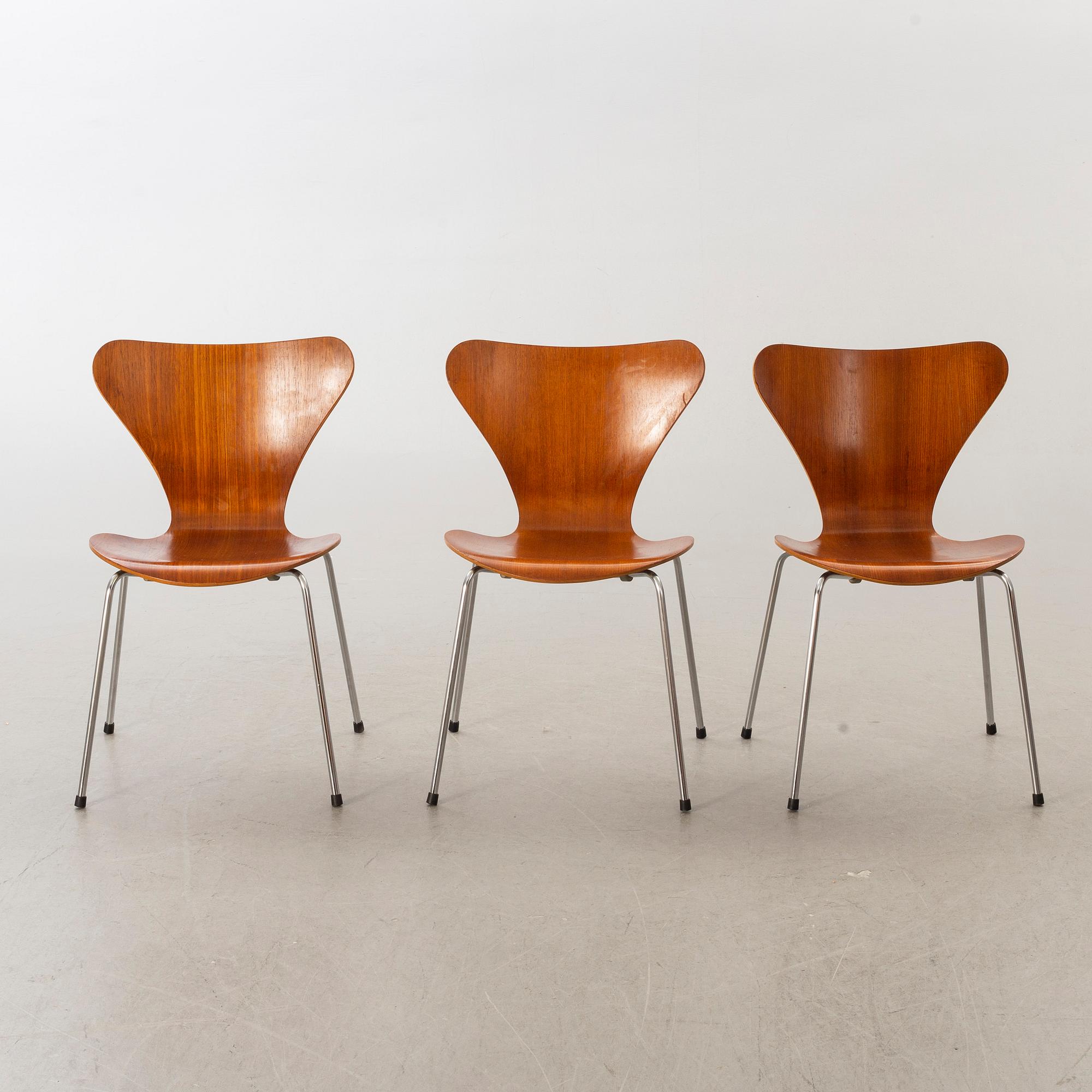 ARNE JACOBSEN, stolar 6 st "Sjuan för Fritz Hansen Danmark sent 1900-tal.