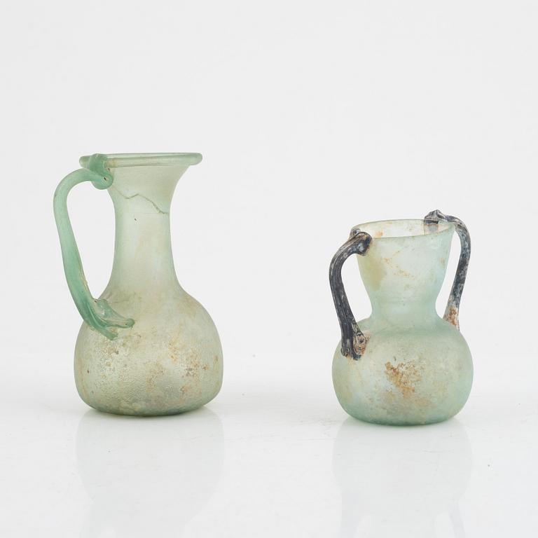 Vases, two pieces, so-called "Roman glass," 19th century or earlier.