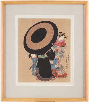 KITAO MASANOBU (1761-1816), efter, color woodblock print, Japan, presumably 20th century.