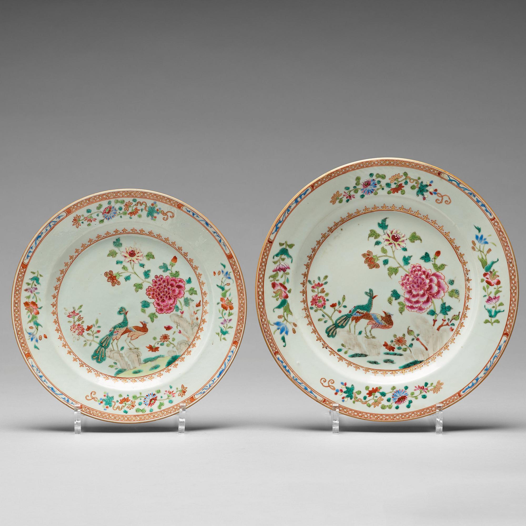 TALLRIKAR, sex stycken, samt FAT, kompaniporslin. Qingdynastin, Qianlong (1736-95).