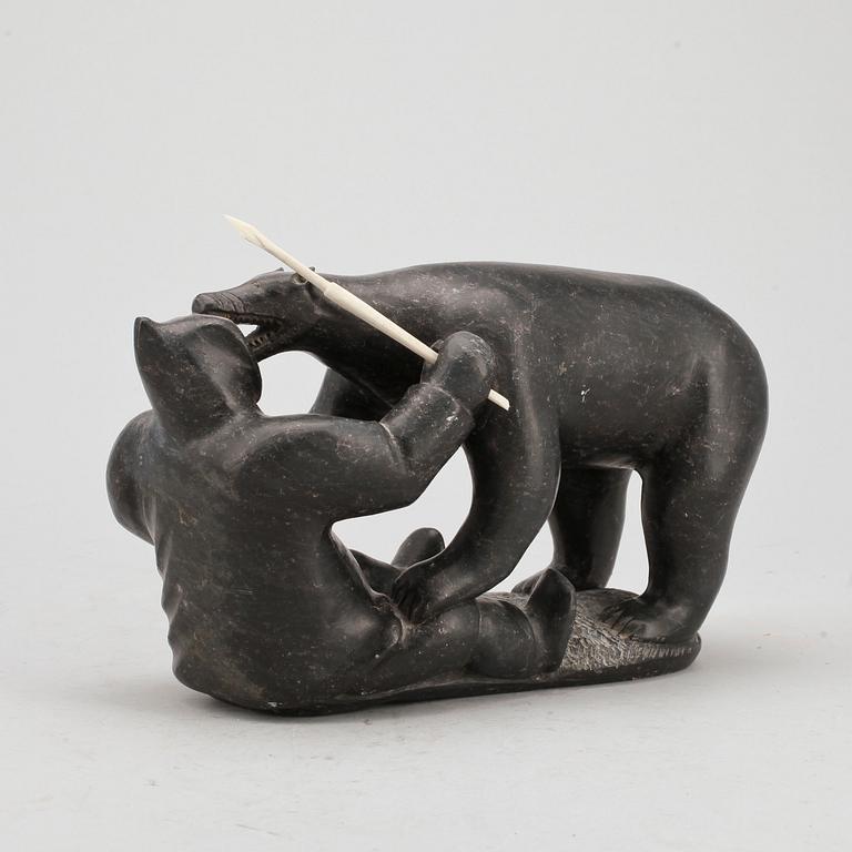 SKULPTUR, sten och ben, Inuitarbete, Kanada.