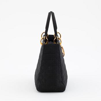 CHRISTIAN DIOR, a black silk blend handbag, "Lady Dior".