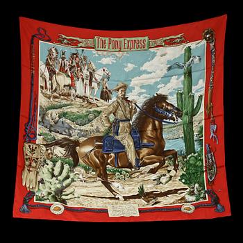 SCARF, siden, "Pony Express", design Kermit Oliver, Hermes, formgiven 1993.