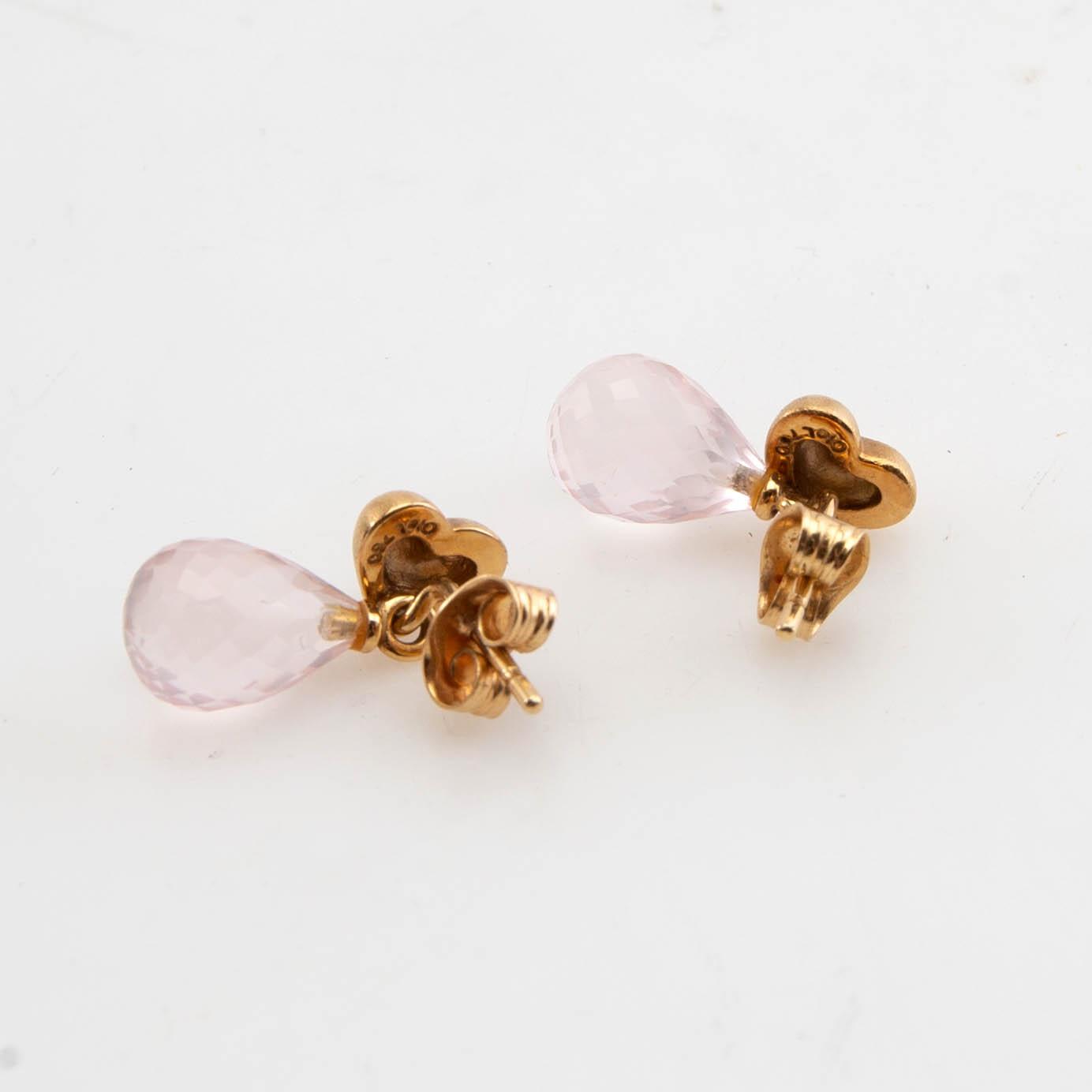 Ole Lynggaard, earrings, a pair, 18K gold with brilliant-cut diamonds and faceted rose-coloured stones.
