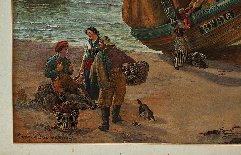 OSWALD STEWART, akvarell, sign samt dat 1891.