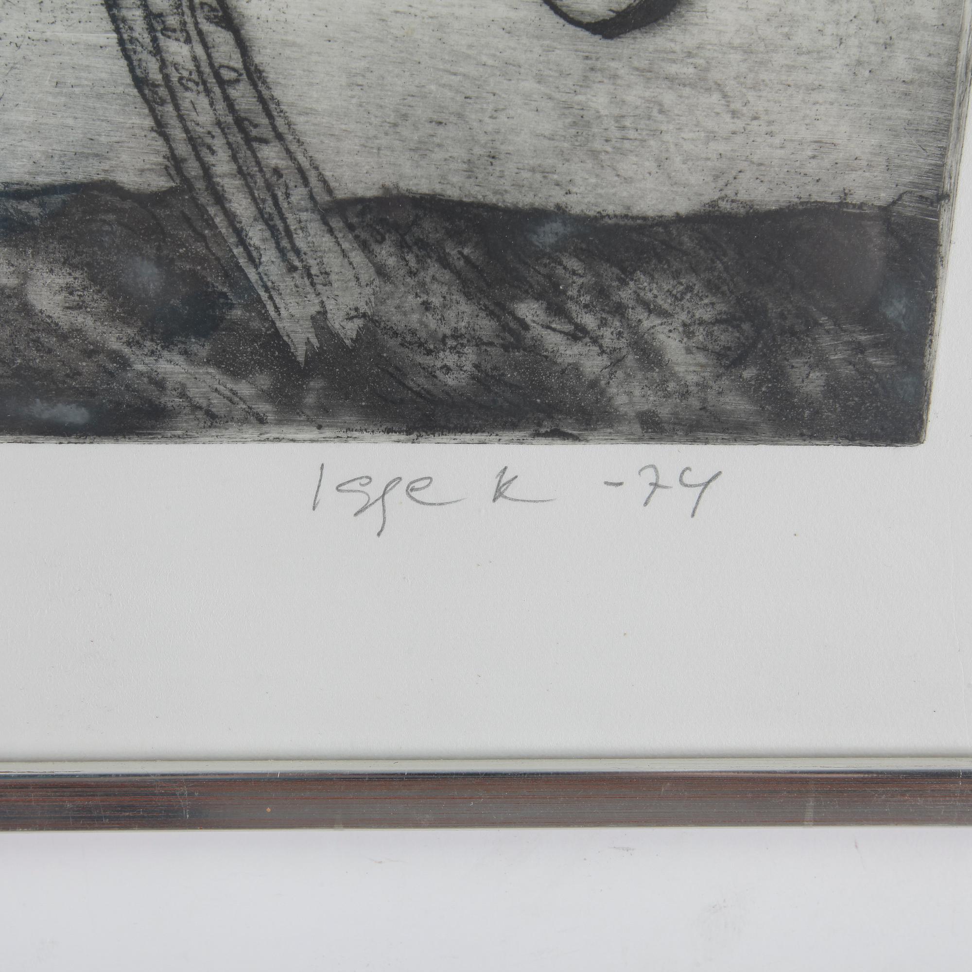 IGGE KARLSSON, 2 st, etsningar, signerade och numrerad 3/35 samt 4/5, daterade -74.