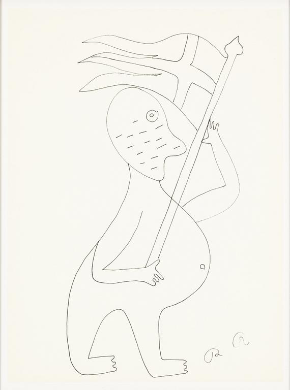 Roger Risberg, indian ink drawing, signed. Executed in 2008.