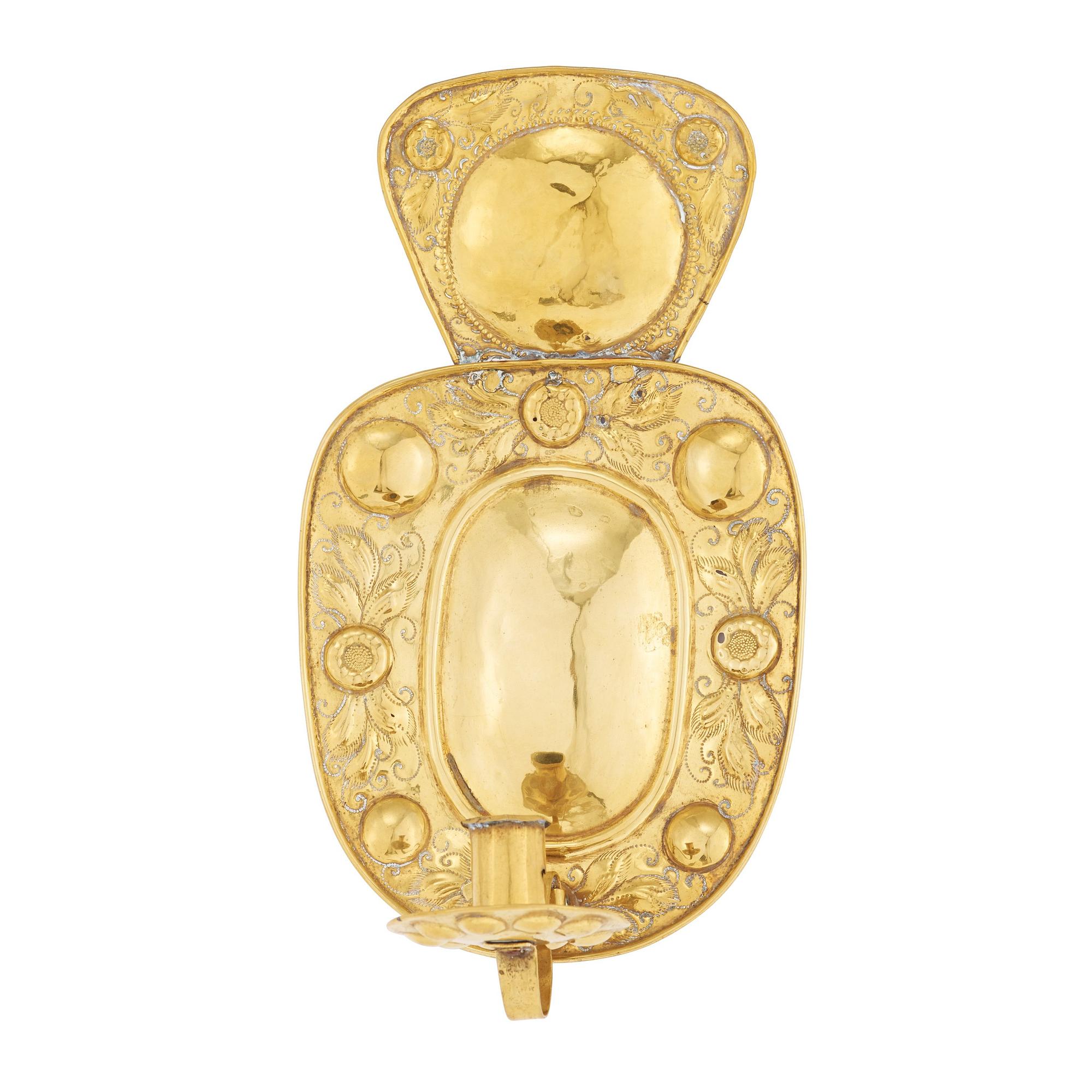A pair of Swedish 18th century brass one-light wall sconces.