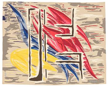 147. Vävd tapet, gobelängteknik, 148 x 118 cm, signerad R Peyrot, Atelier Braquenie Aubusson, Frankrike.