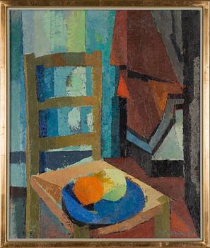 Paul Grönholm, Still life with fruit on a chair.