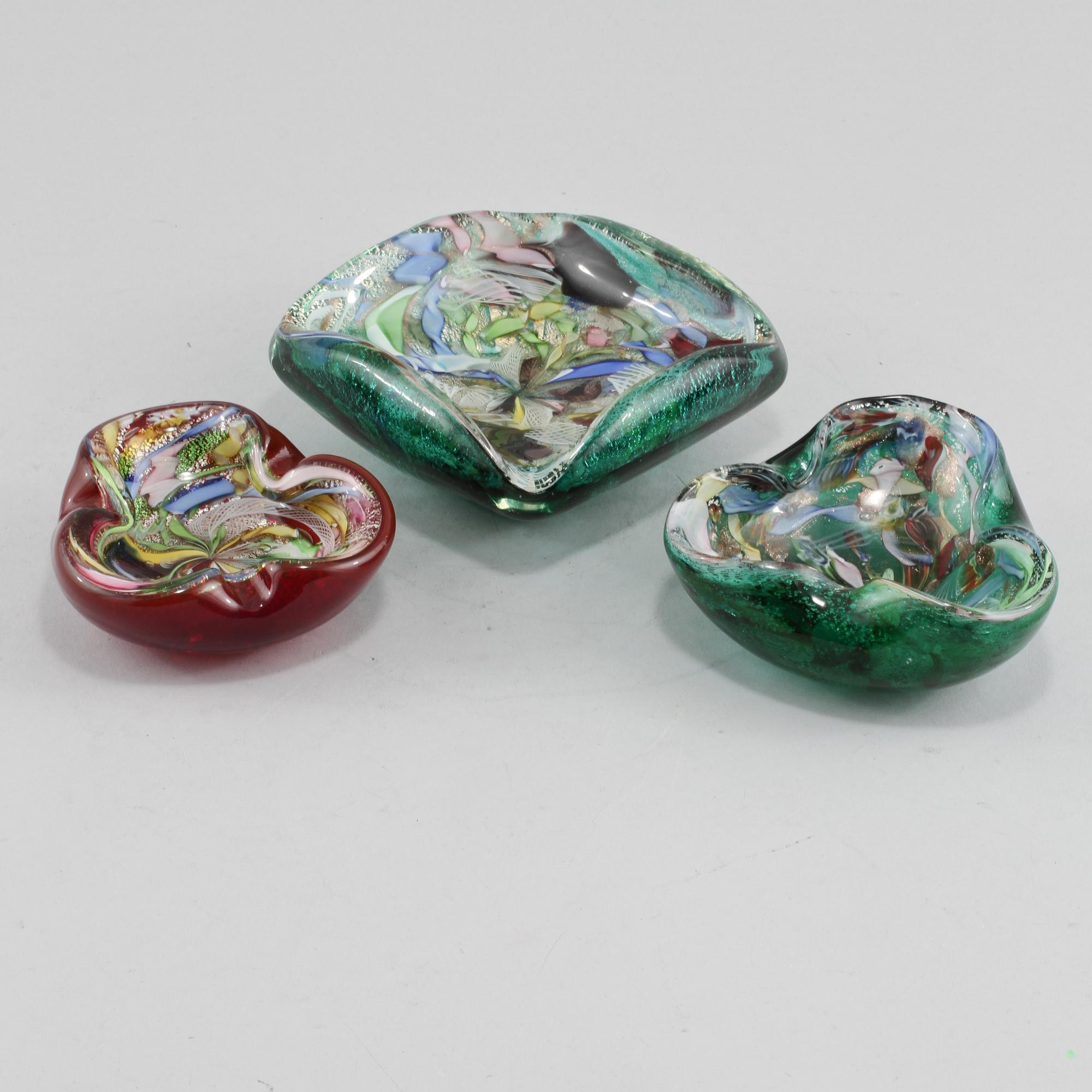 SKÅLFAT, 3 st, glas, Murano, Italien. 1900-talets andra hälft.