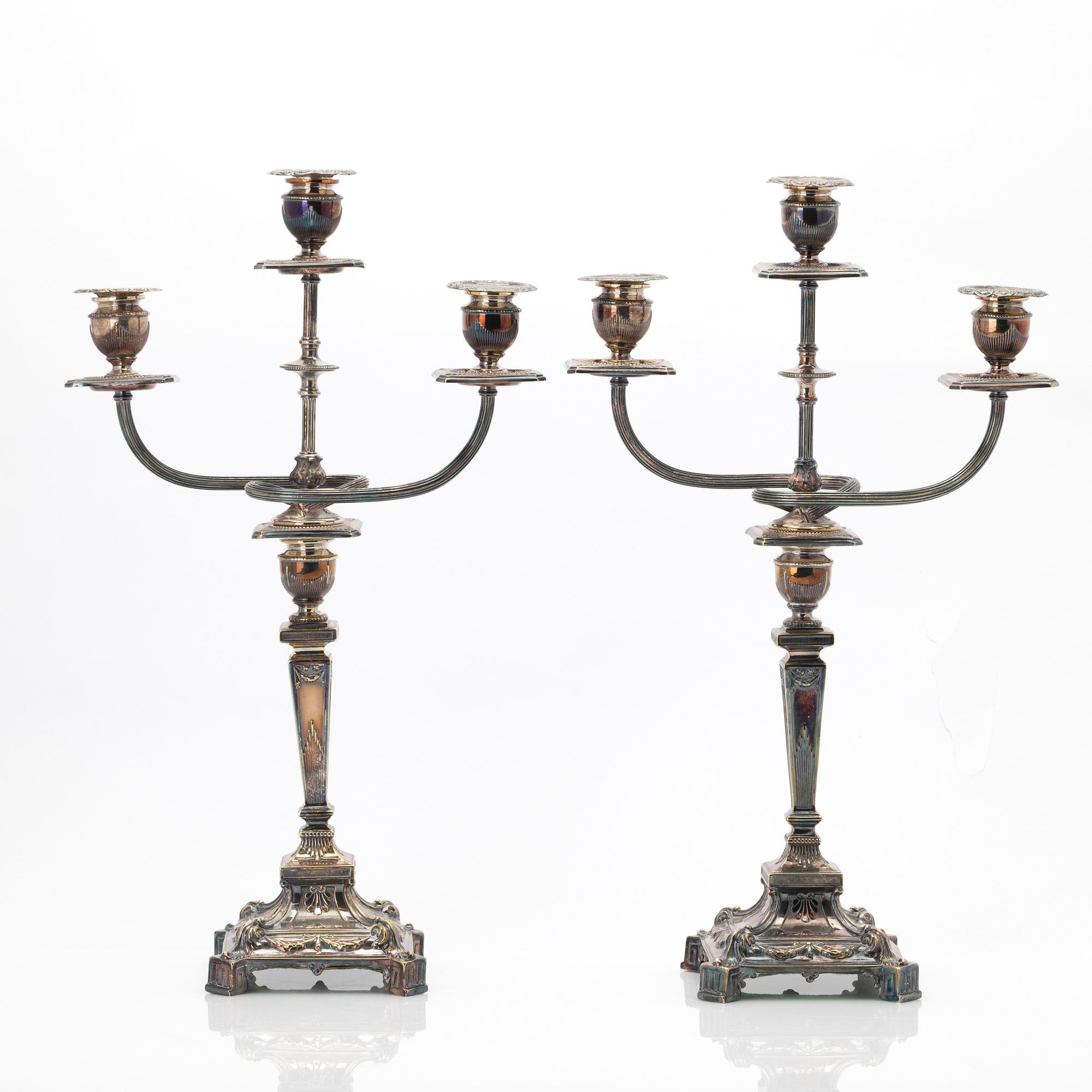 Pair of candelabra, nickel silver, Empire style, first half of the 20th century.