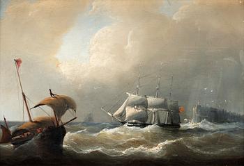 327. Christiaan Cornelis Kannemans, Marine with full rigged vessel and fishing boat.
