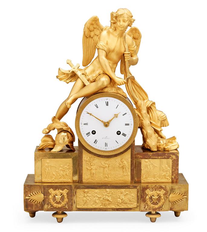 A French Empire early 19th century gilt bronze mantel clock.