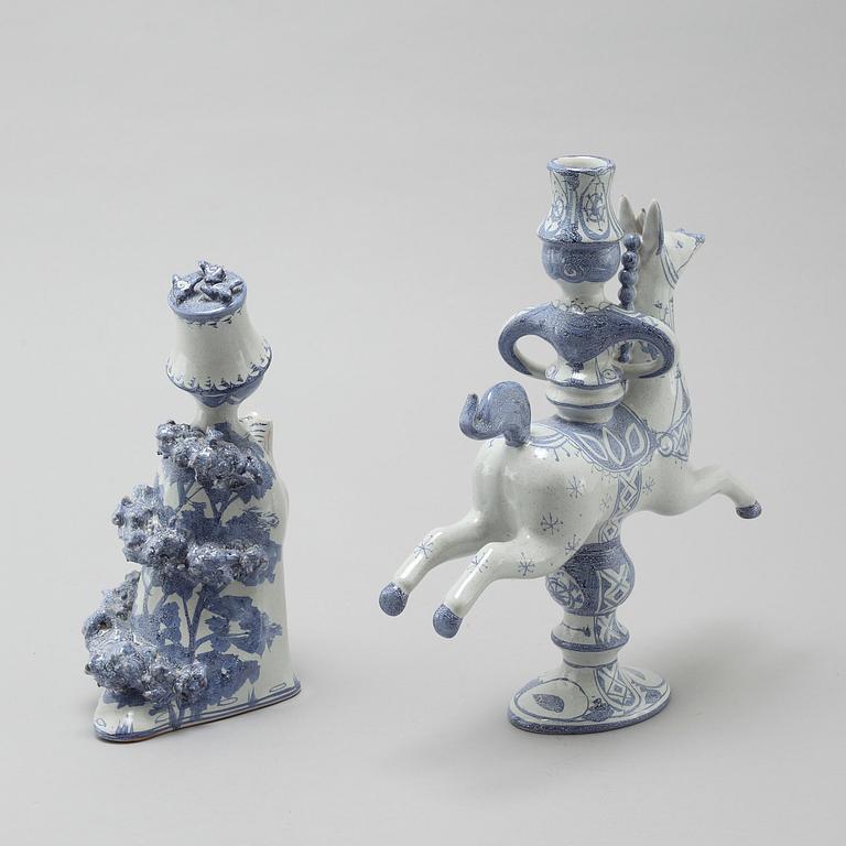 A faience candlestick and a figurine by Björn Wiinblad, signed and dated -63.