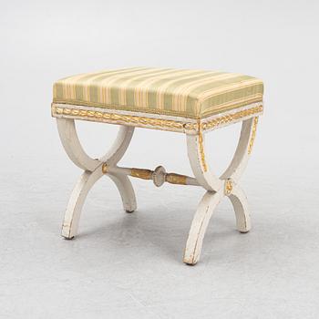 A late Gustavian stool, Stockholm, late 18th century.