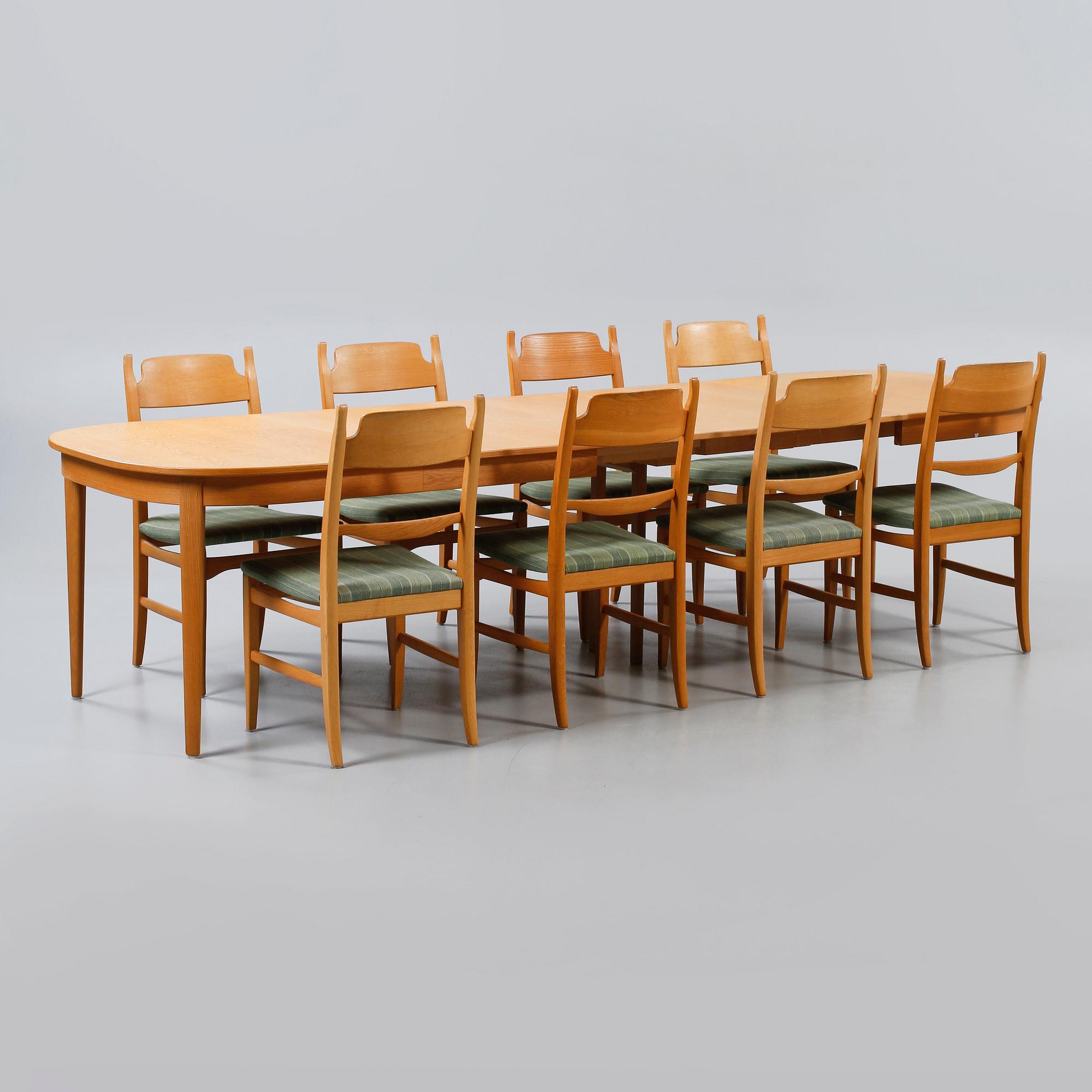 MATGRUPP, 9 delar, "Calmare Nyckel", Carl Malmsten, Åfors Möbelfabrik, 1900-talets andra hälft.