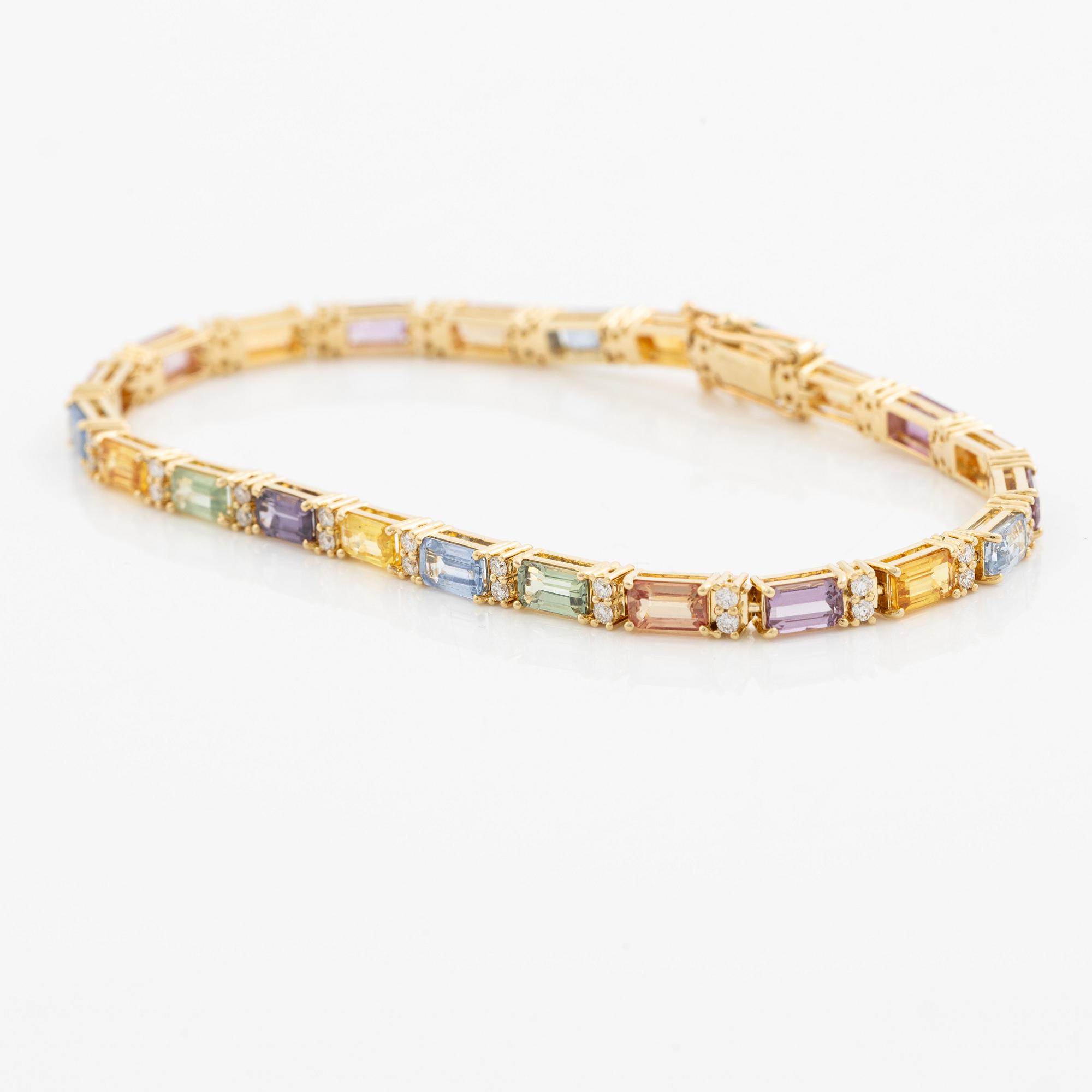 Bracelet 18K gold with multi-coloured sapphires and round brilliant-cut diamonds.
