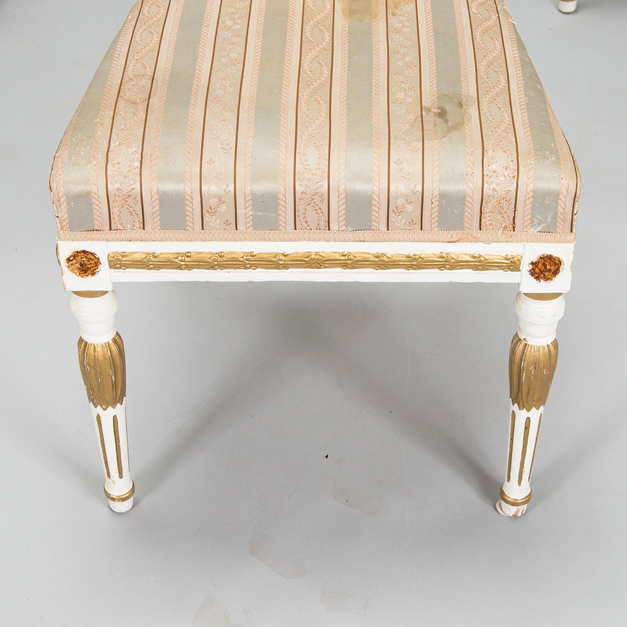A late Gustavian style sofa and four chairs, early 20th century.