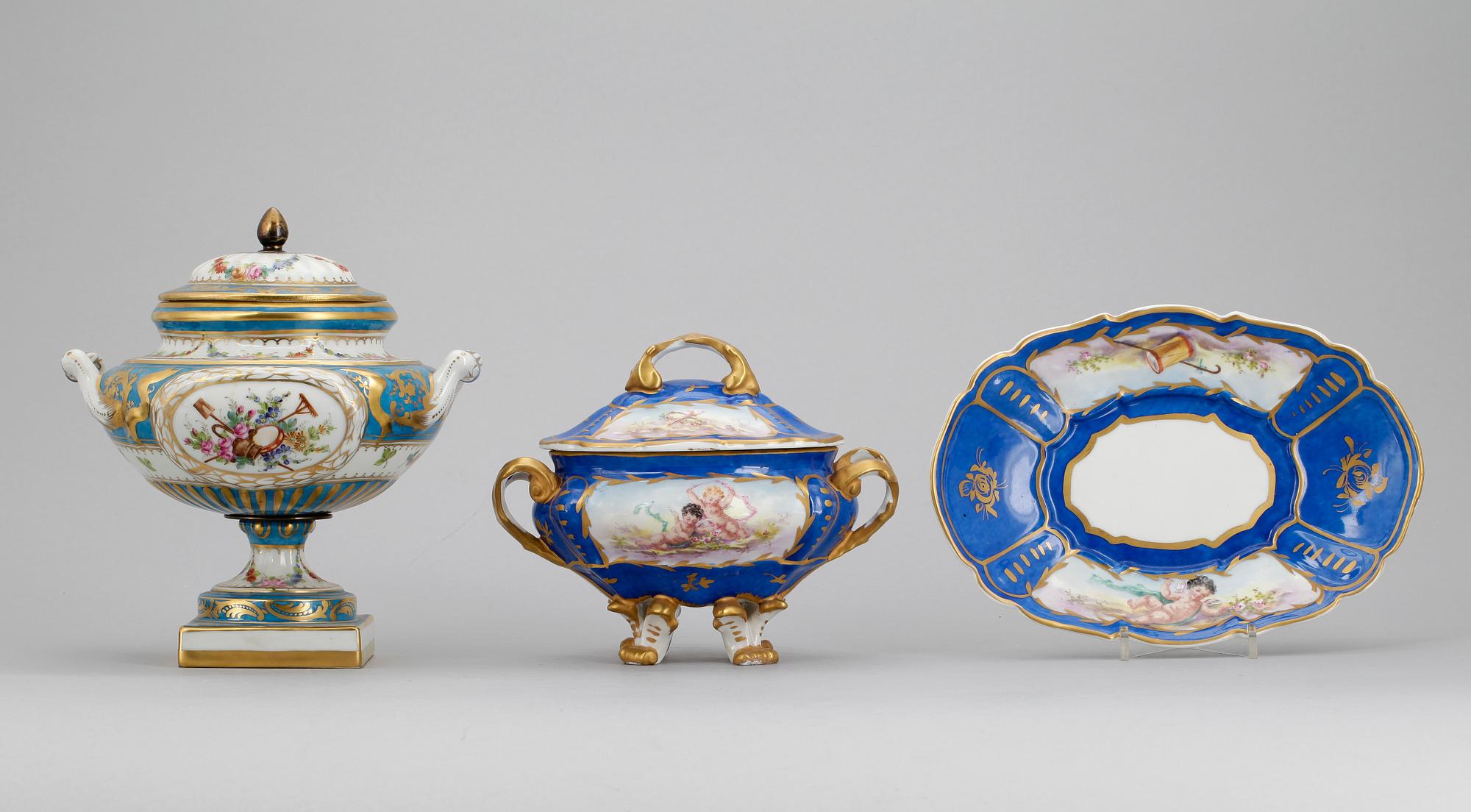 PARTI PORSLIN, 3 delar, Frankrike, 1800/1900-tal.
