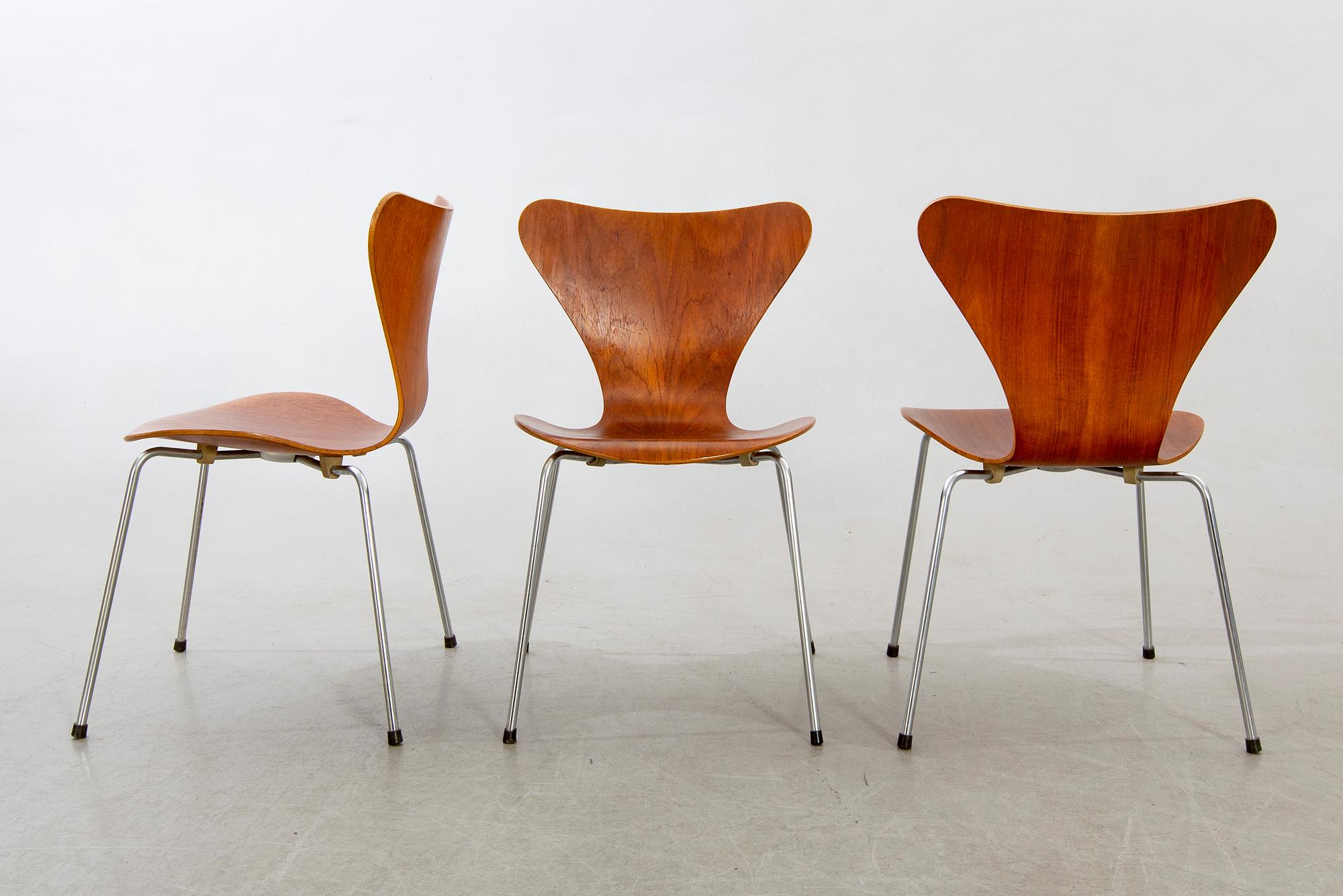 Arne Jacobsen, stolar 6 st, "Sjuan", Fritz Hansen, 1960-tal.