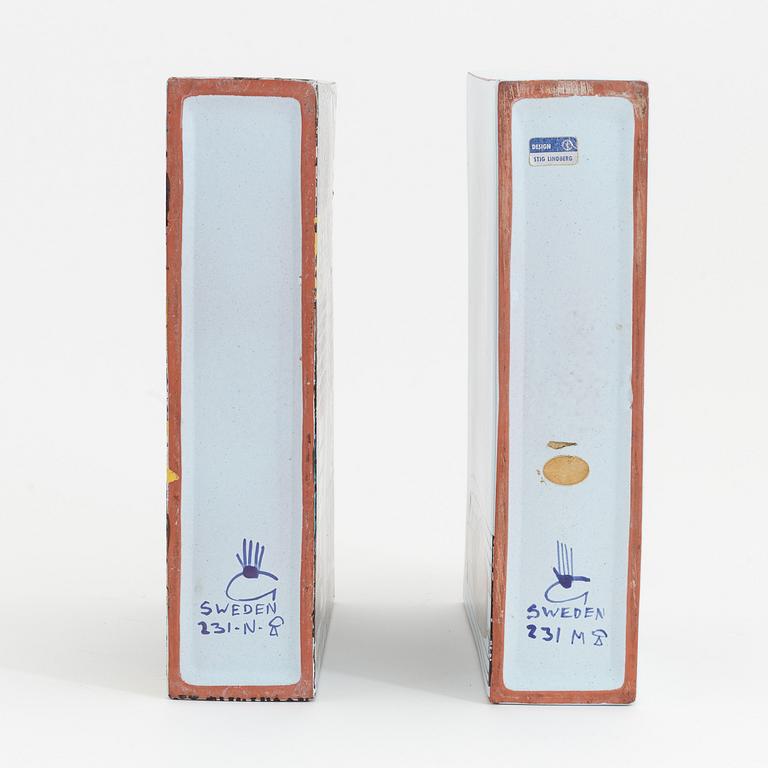 Stig Lindberg, vaser, 2 st, fajans, "Karneval", Gustavsbergs studio.