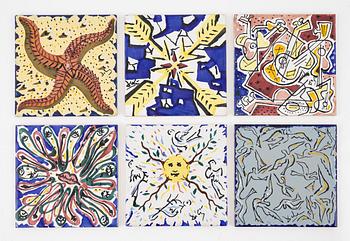 Salvador Dalí, A set of six earthenware tile plates, after Salvador Dalí, late 20th century.