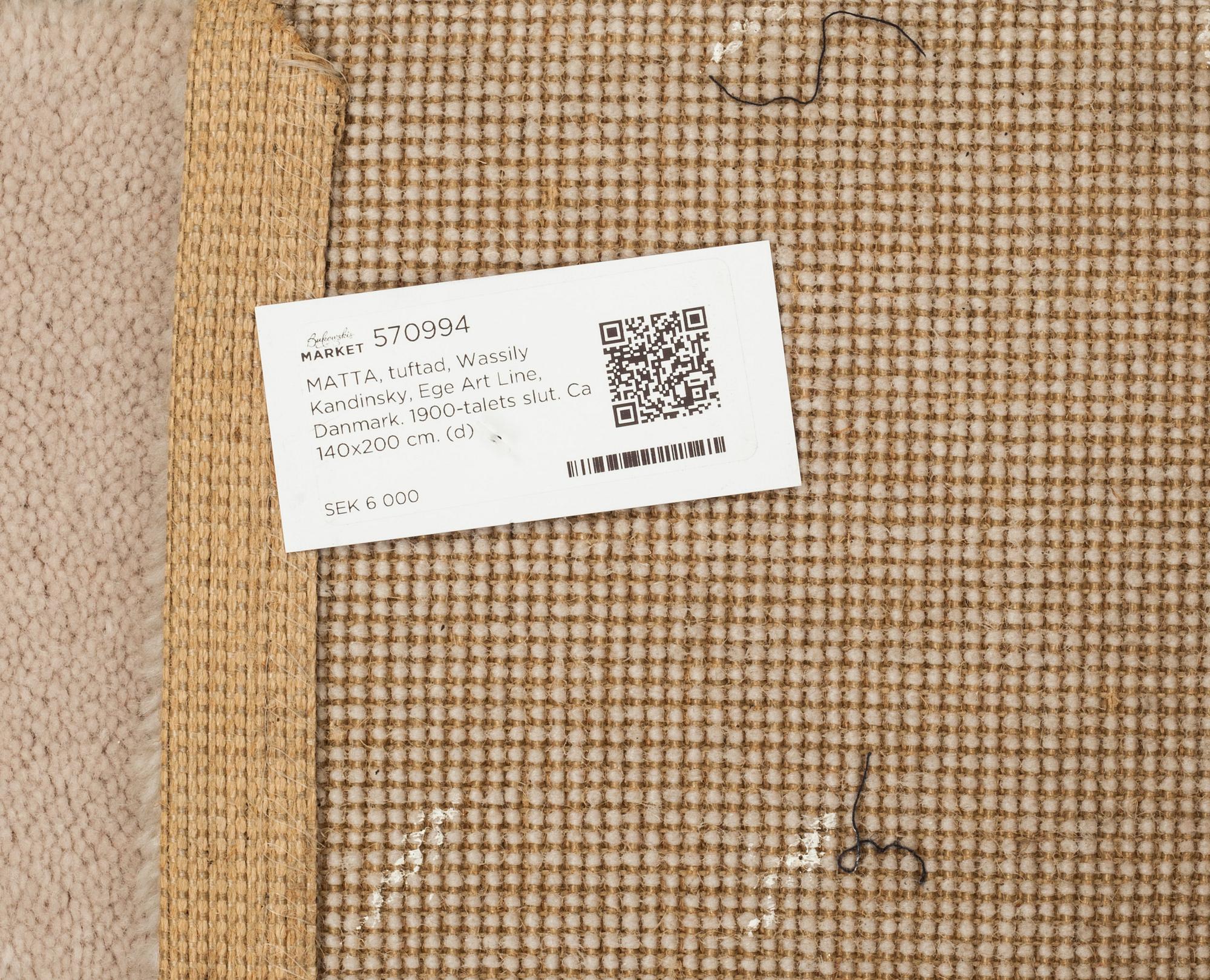 MATTA, tuftad, Wassily Kandinsky, Ege Art Line, Danmark. 1900-talets slut. Ca 140x200 cm.