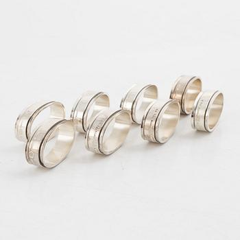 Georg Jensen, eight sterling silver napkin rings, Denmark, second half of the 20th Century.