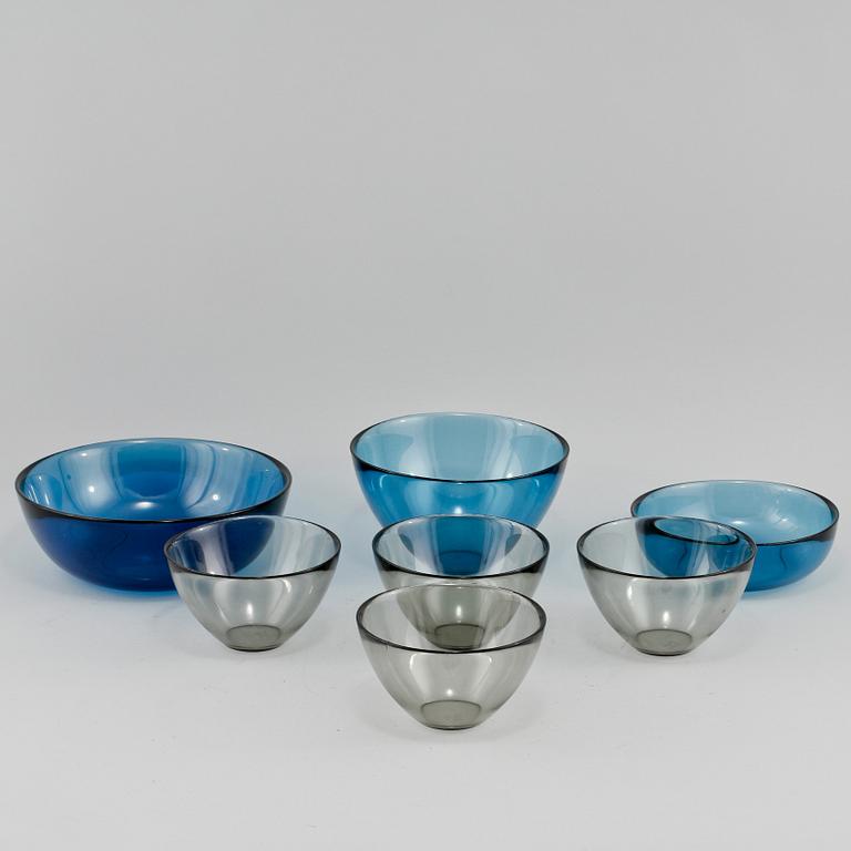 SKÅLAR 7 st, glas "Fuga", Sven Palmqvist för Orrefors. 1900-talets mitt.