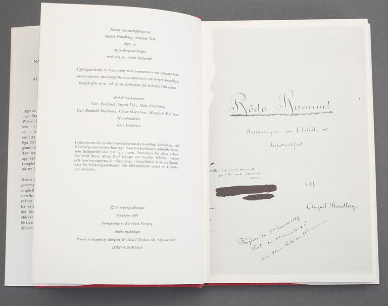 BOKVERK, 36 st, August Strindbergs samlade verk, Nationalupplagan, Almqvist & Wiksell, Stockholm 1981, andra upplagan.