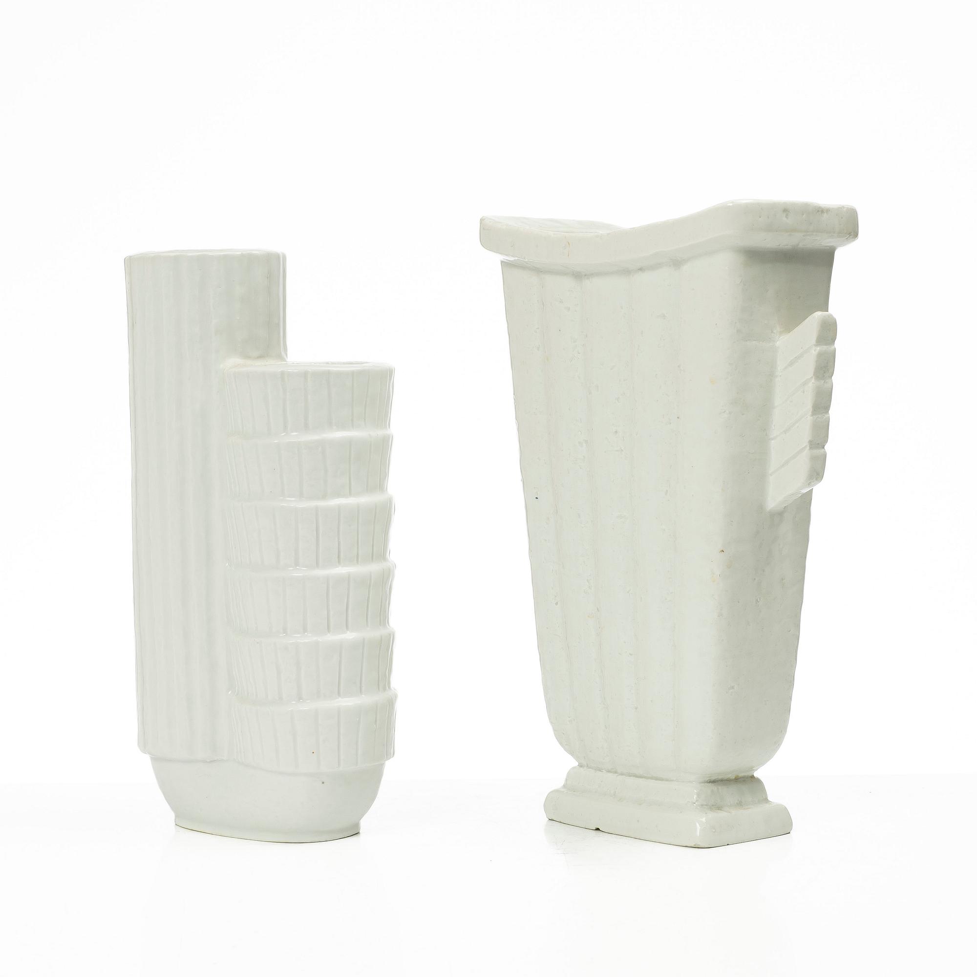 Gunnar Nylund, vaser, 4 st, chamotterat stengods, Rörstrand 1930-40-tal.