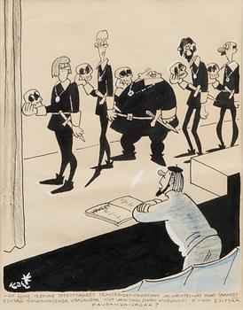 KARI SUOMALAINEN, pilapiirros, sekatekniikka, signeerattu.