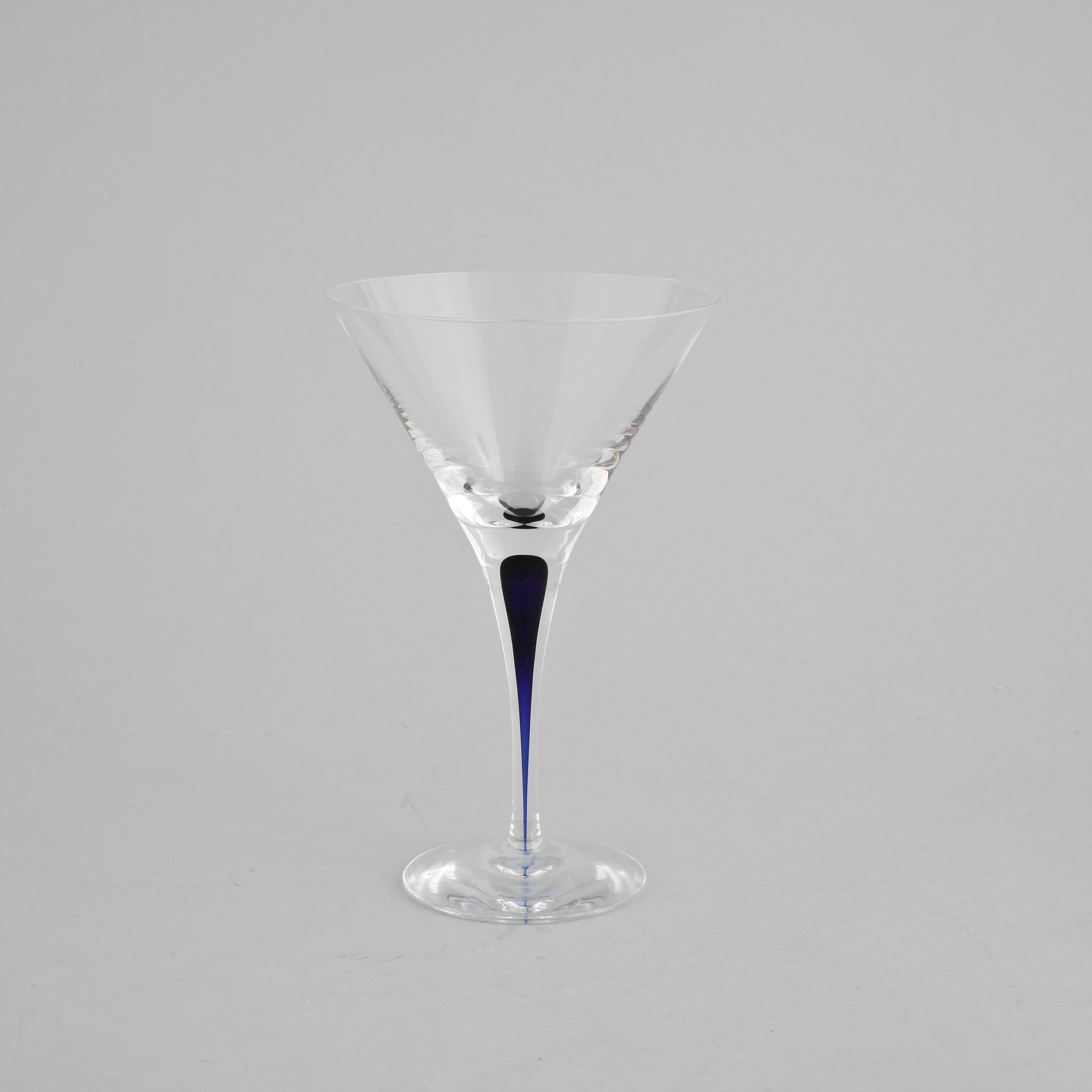 ERIKA LAGERBIELKE, tio cocktailglas samt åtta vinglas, "Intermezzo", Orrefors, 1900-talets slut.