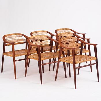 Adolf Relling & Sigurd Resell, karmstolar 6 st., "55 Bambi", Gustav Bahus eft. för Rastad & Relling, Norge 1950-60-tal.