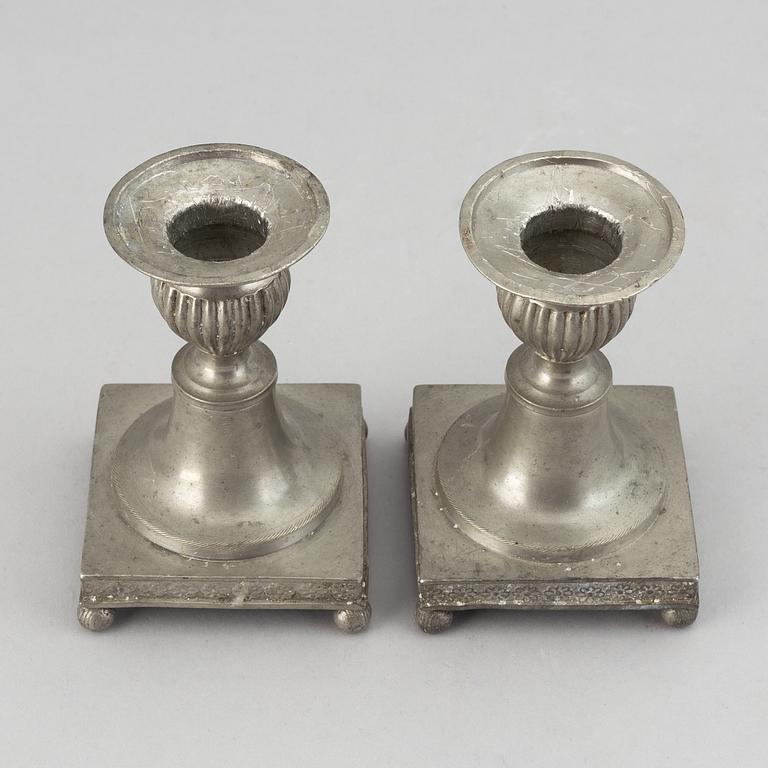 A pair of pewter candlesticks by Niclas Anström, Växjö 1835.