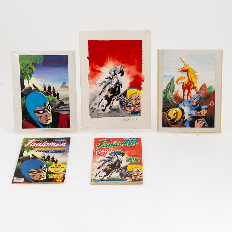 Rolf Gohs, gouache & inkk, 3, signed. Covers for Fantomen, 1980's.