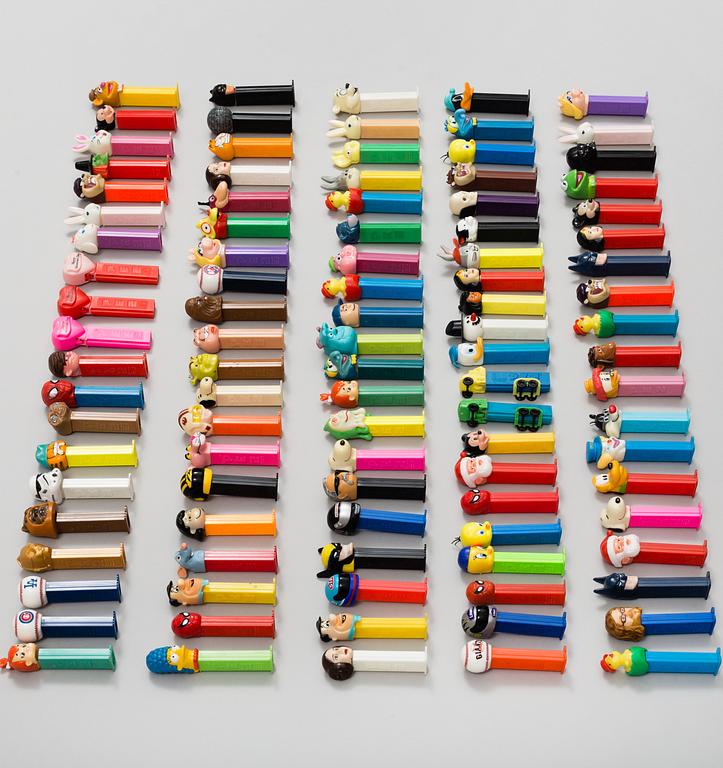 100 PEZ dispensers, USA 20th century.