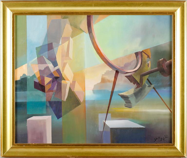 AKOS SOLLAR, olja på pannå, signerad.