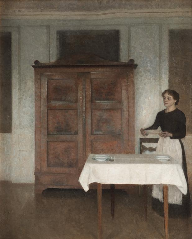 Vilhelm Hammershöi, "Pigen daekker Bord".