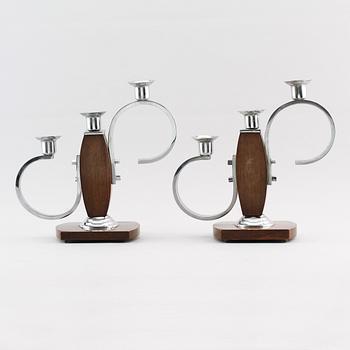 KANDELABRAR, 1 par, kromad metall och trä, art déco, 1900-talets första hälft.