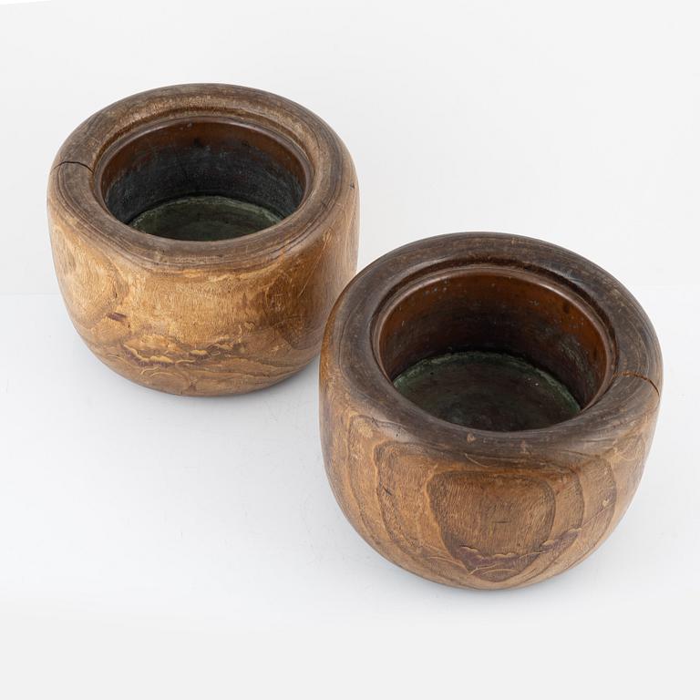 A pair of wooden Japanese flower pots, Meiji period (1868-1912).